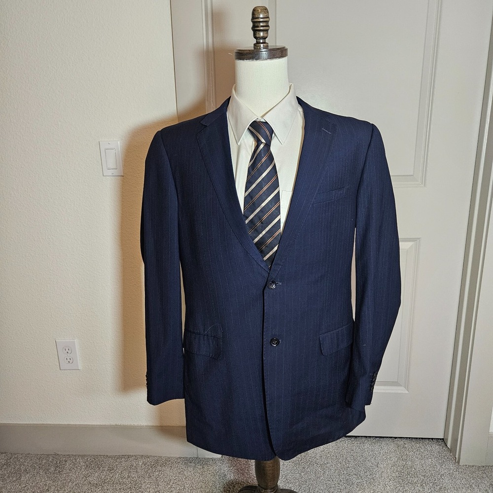 Vitarelli Men's Suit Blazer Sport Coat‎ Blue Stripe Two Button Size 46L 46 Long